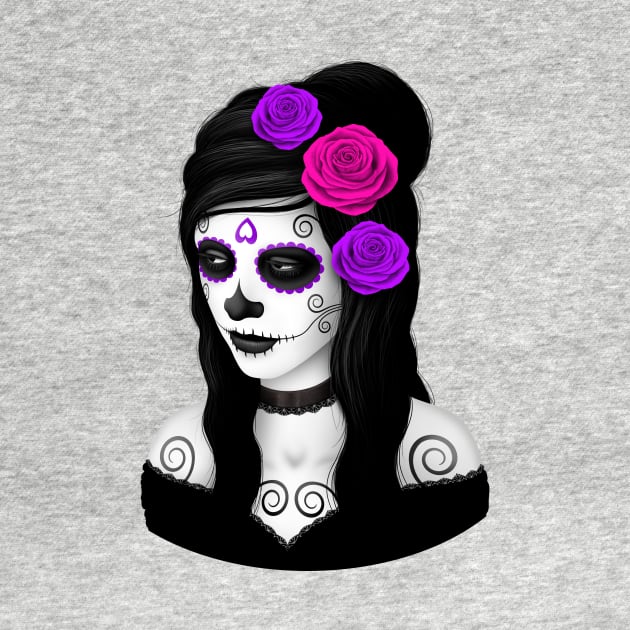 Day of the Dead Girl with Pink and Purple Roses by jeffbartels